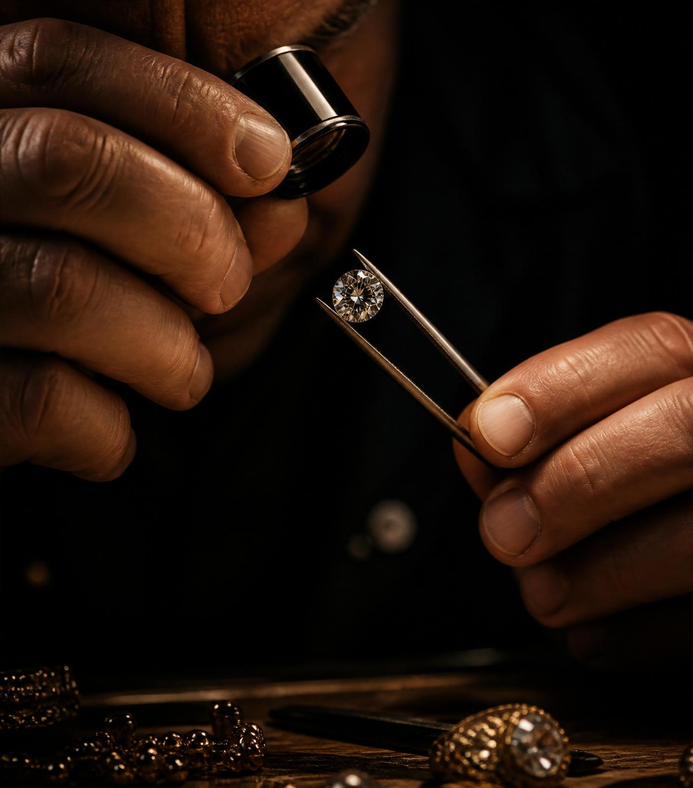 Expert examinant un diamant